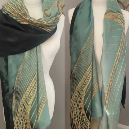 Green Metallic Gold Scarf