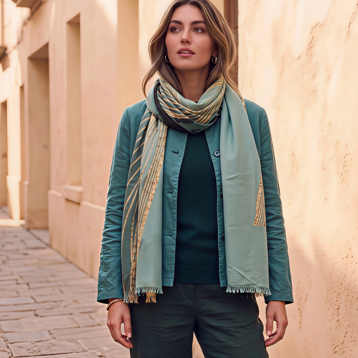 Green Metallic Gold Scarf