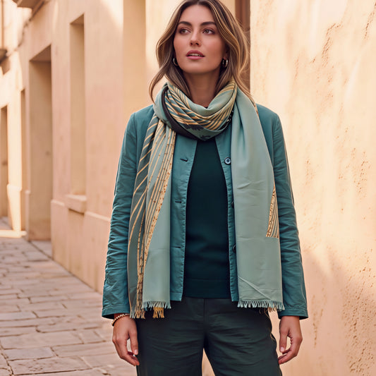 Green Metallic Gold Scarf