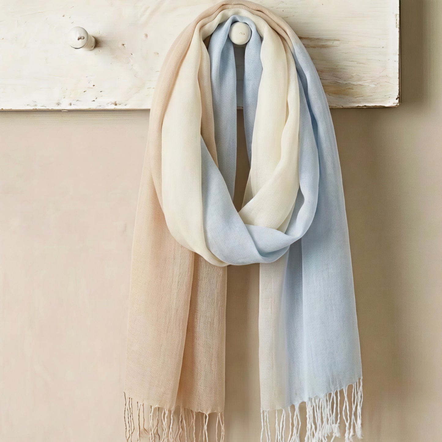 Blue Beige Linen Scarf