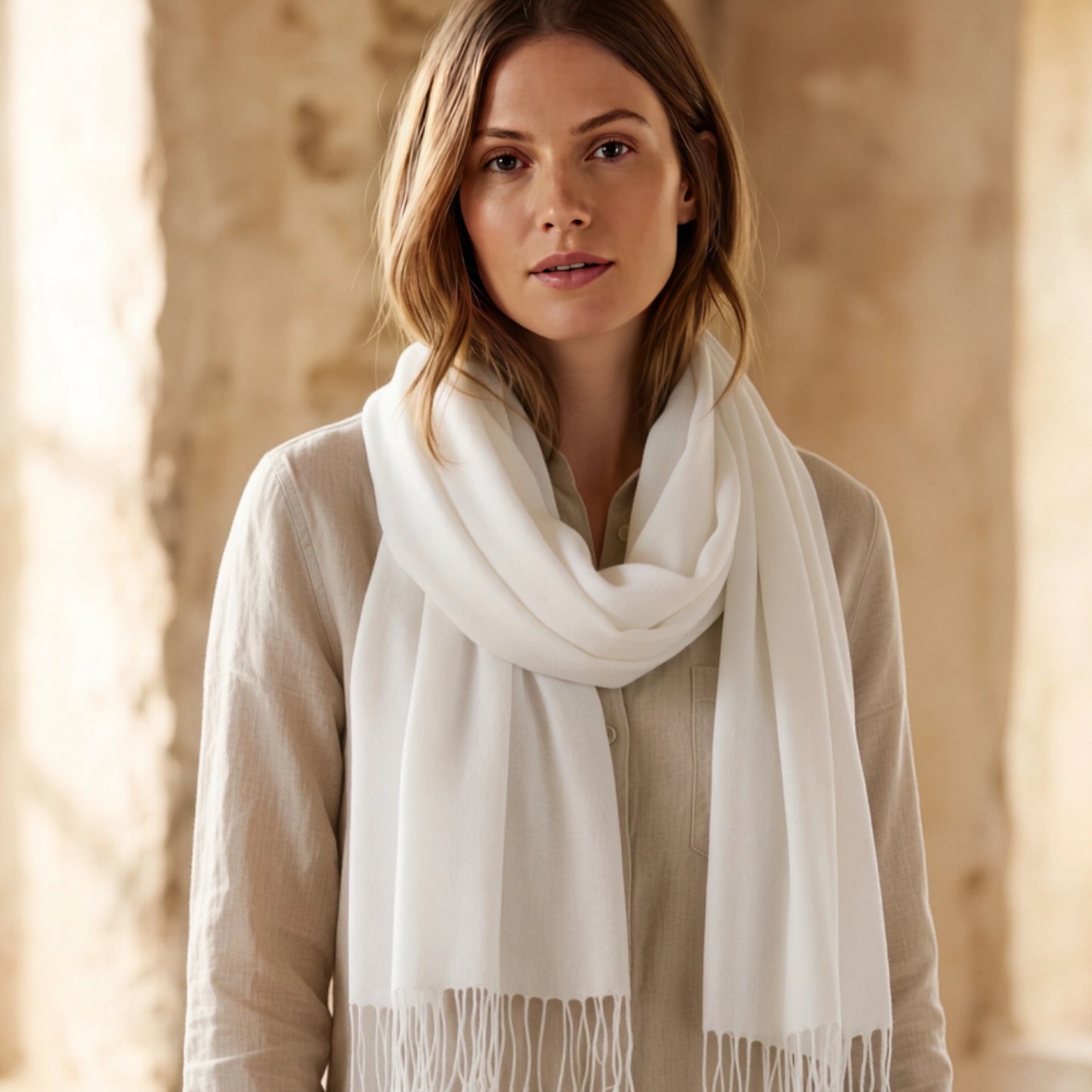 White Linen Scarf