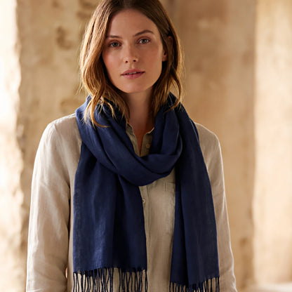 Navy Linen Scarf