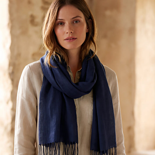 Navy Linen Scarf