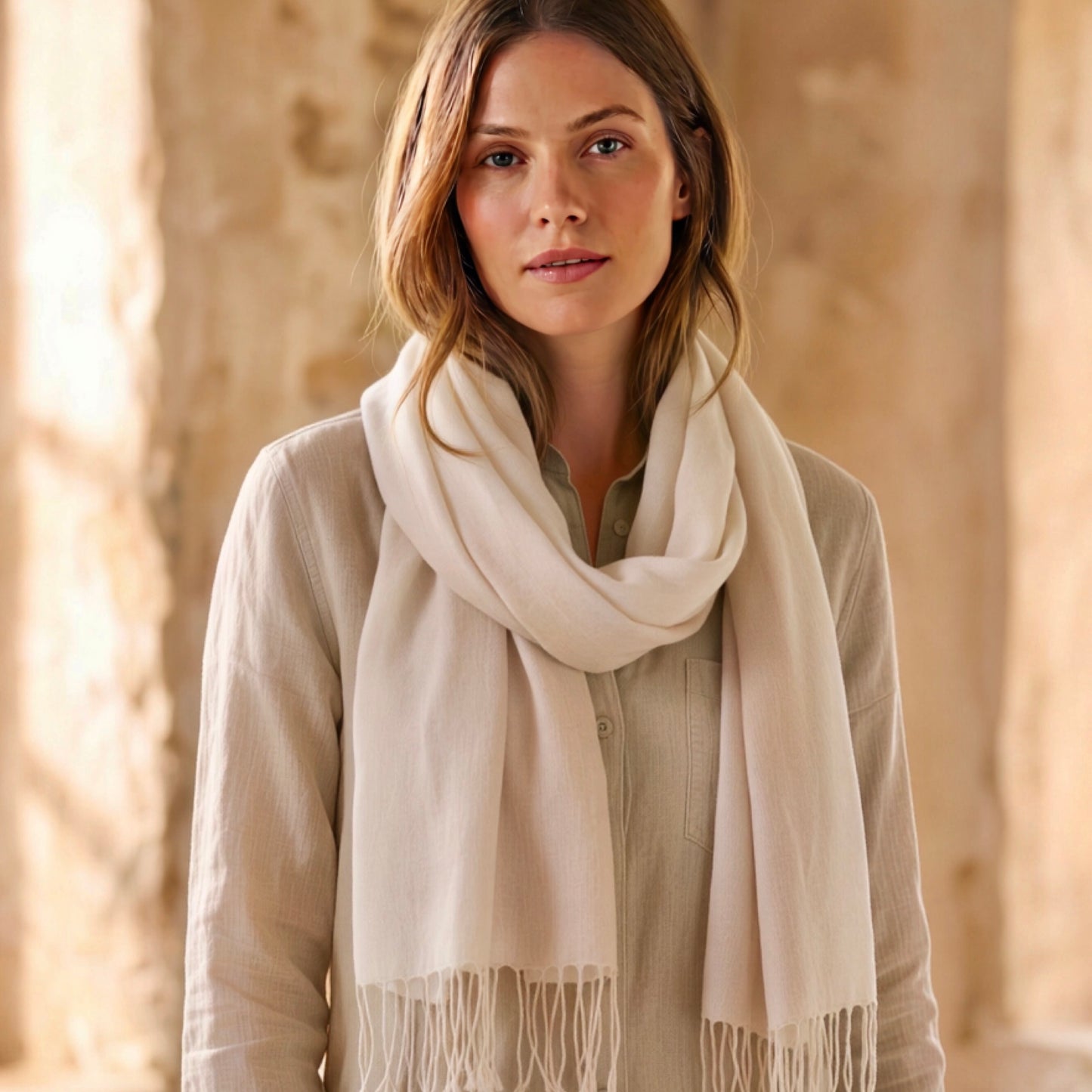 Beige Cream Linen Scarf