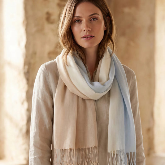 Blue Beige Linen Scarf