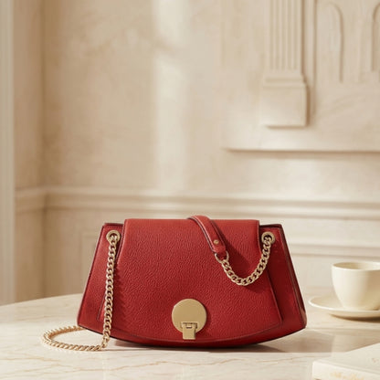Carrie Red Leather Bag Gold Chain