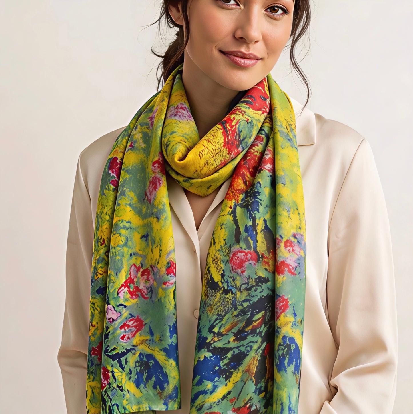 Artistic Floral Silk Scarf