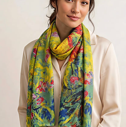 Artistic Floral Silk Scarf