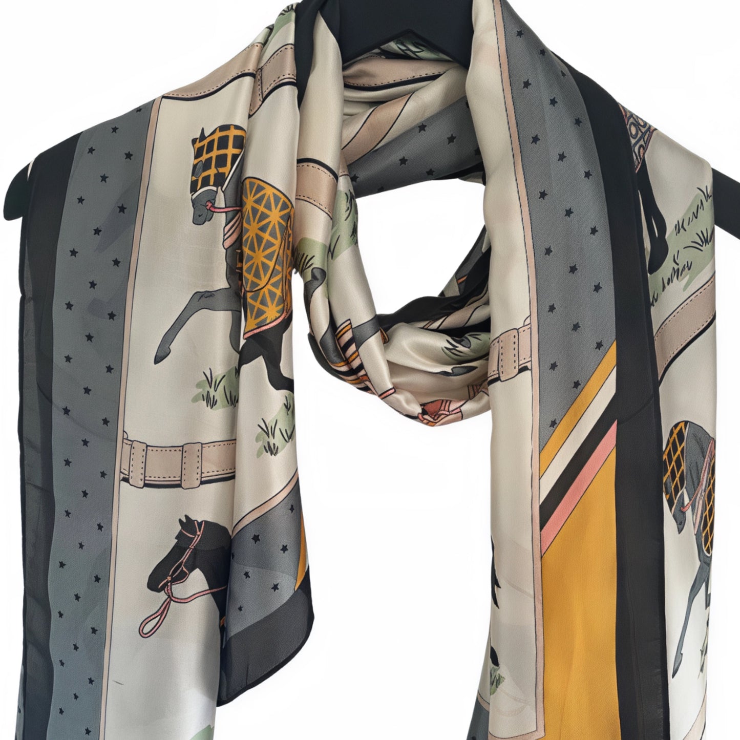 Horses Black Edge Silk Scarf