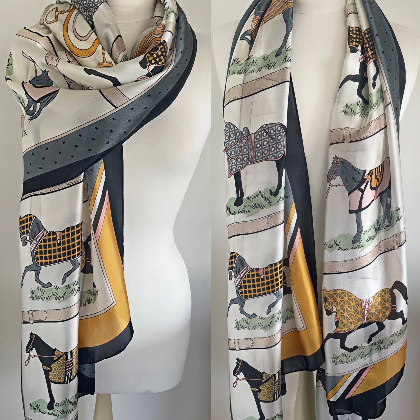 Horses Black Edge Silk Scarf