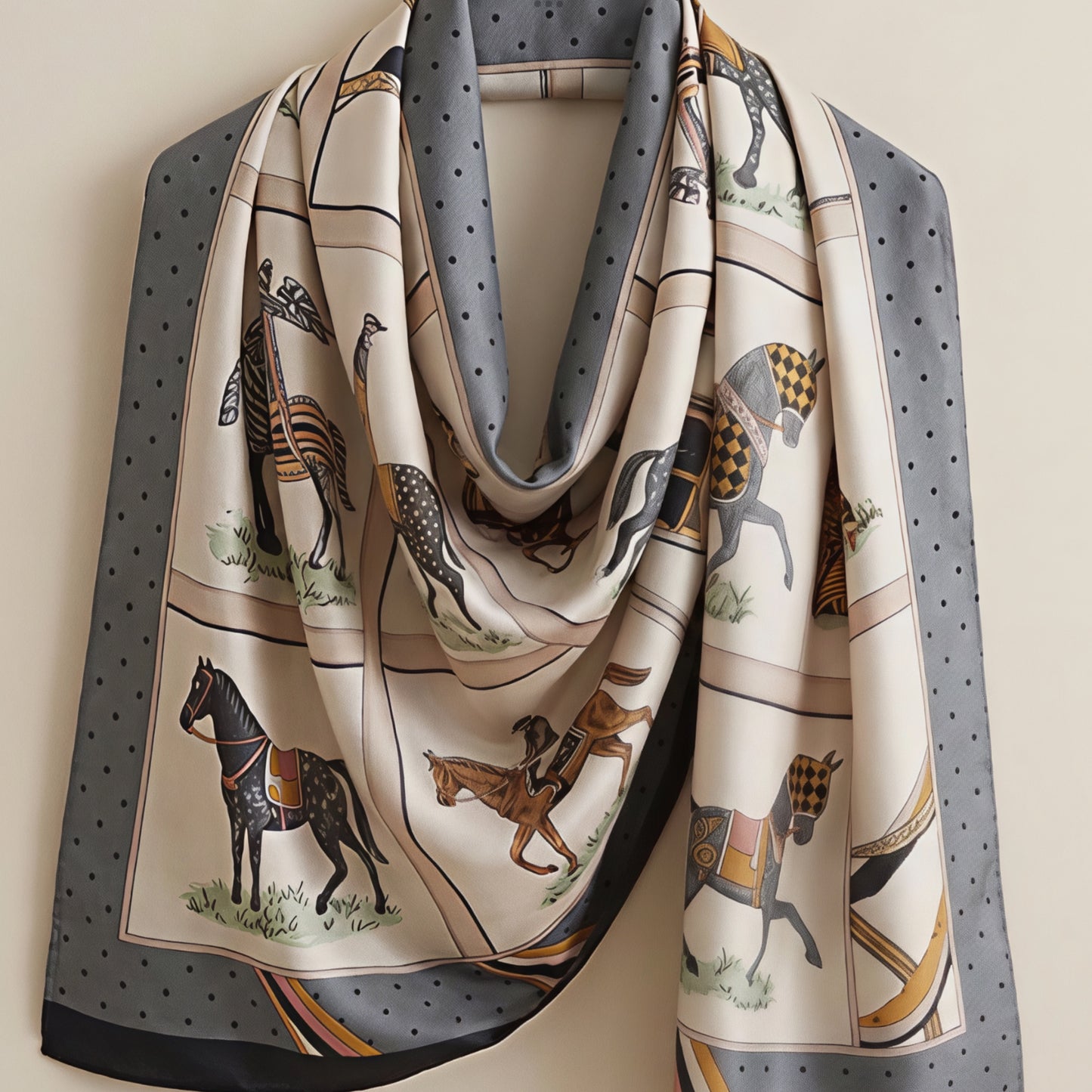 Horses Black Edge Silk Scarf