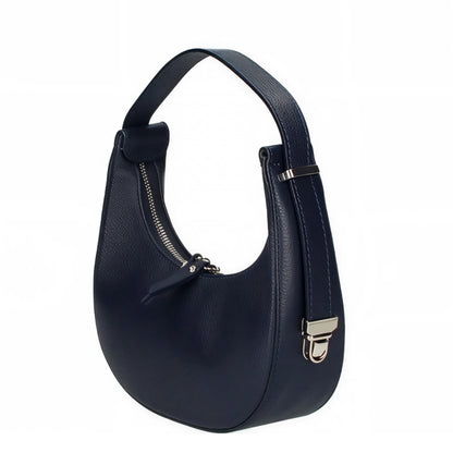 Chloe Navy Curved Leather Shoulder Bag