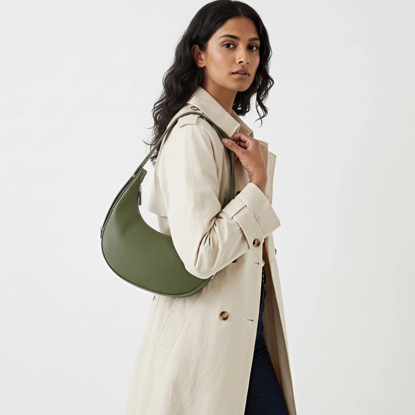 Chloe Green Curved Leather Shoulder Bag