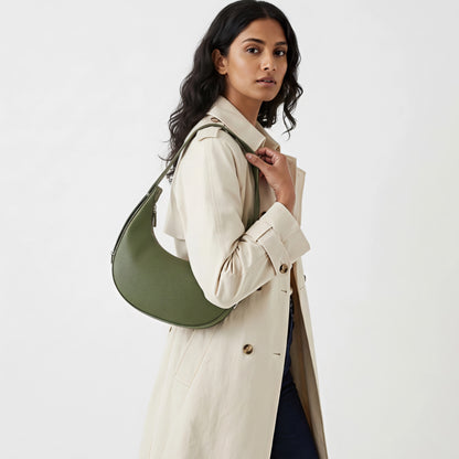 Chloe Green Curved Leather Shoulder Bag