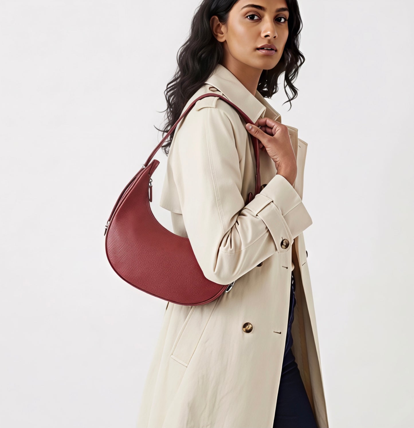 Chloe Red Curved Leather Shoulder Bag
