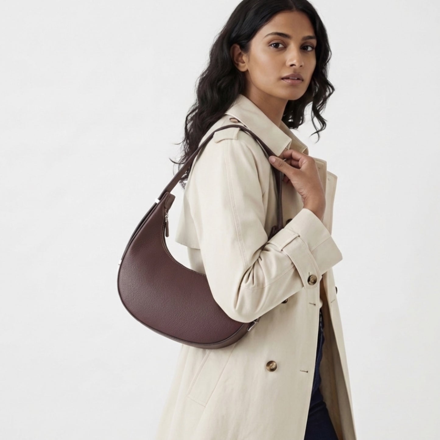 Chloe Brown Curved Leather Shoulder Bag