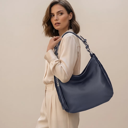 Olivia Slouchy Navy Leather Bag