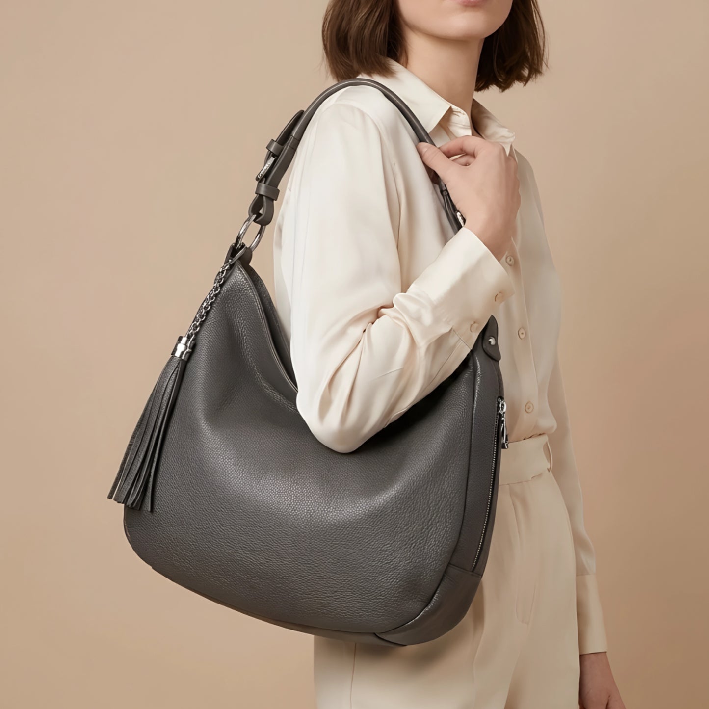 Olivia Slouchy Grey Leather Bag