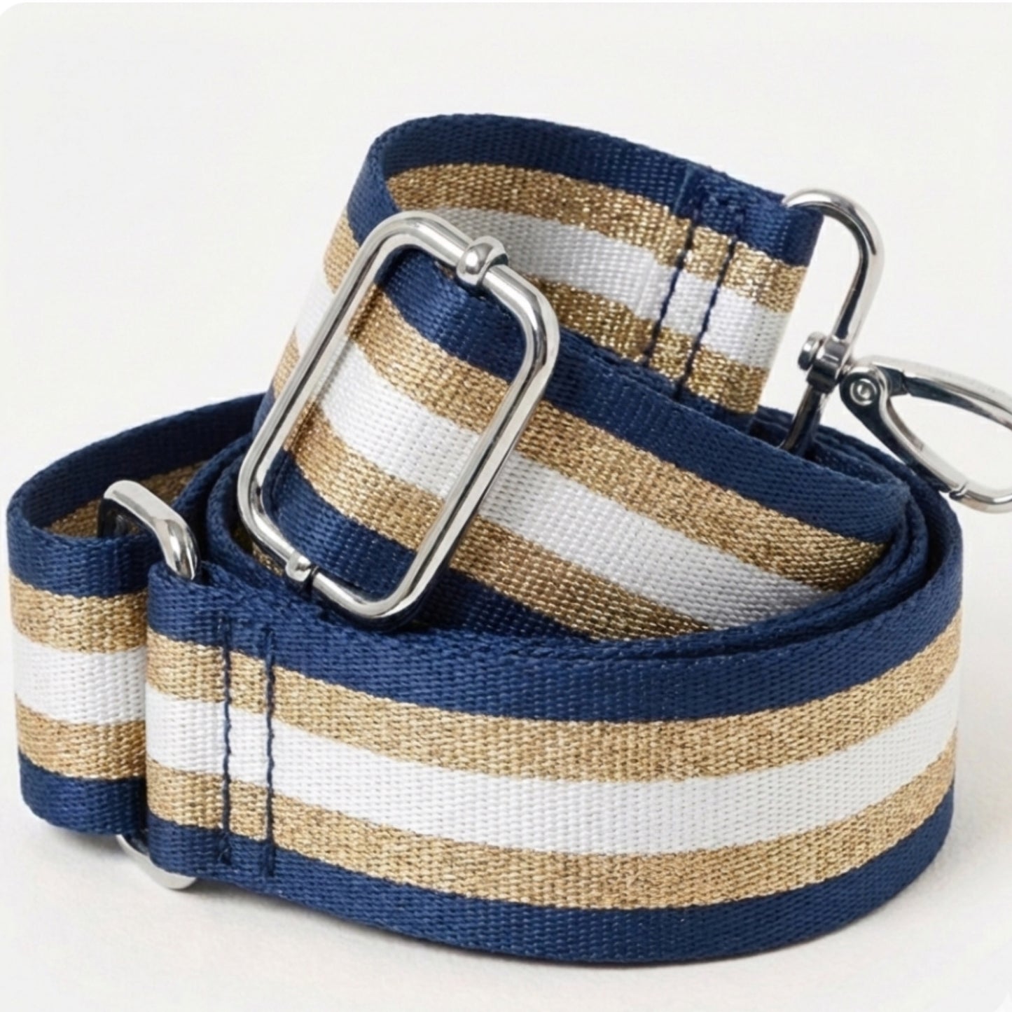 Blue Silver Stripe Crossbody Bag Strap