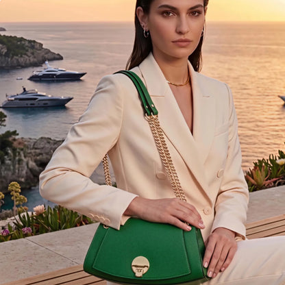 Carrie Emerald Green Leather Bag Gold Chain