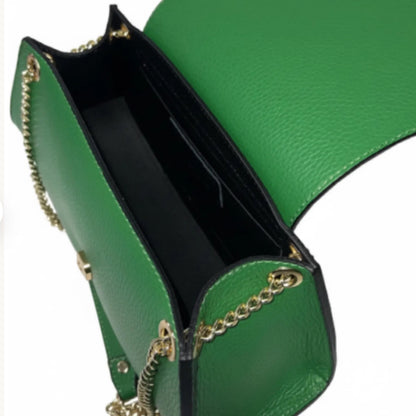 Carrie Emerald Green Leather Bag Gold Chain
