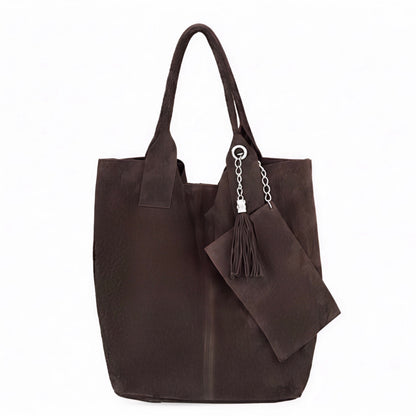 Zoe Brown Suede Tote Bag