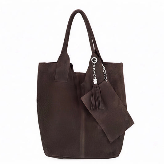 Zoe Brown Suede Tote Bag