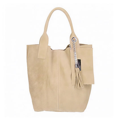 Zoe Beige Suede Tote Bag