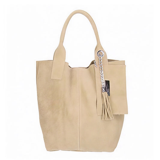 Zoe Beige Suede Tote Bag