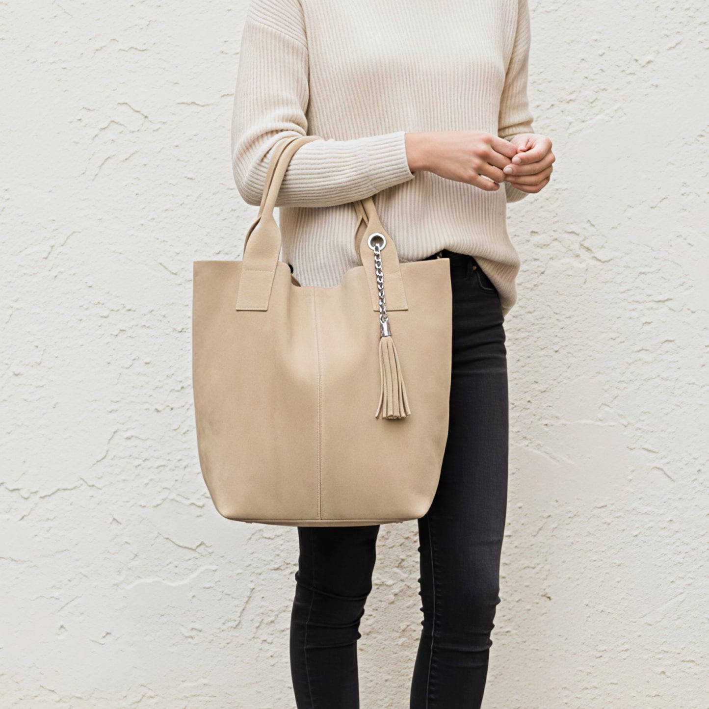 Zoe Beige Suede Tote Bag