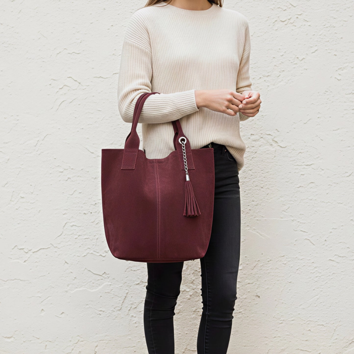 Zoe Red Suede Tote Bag