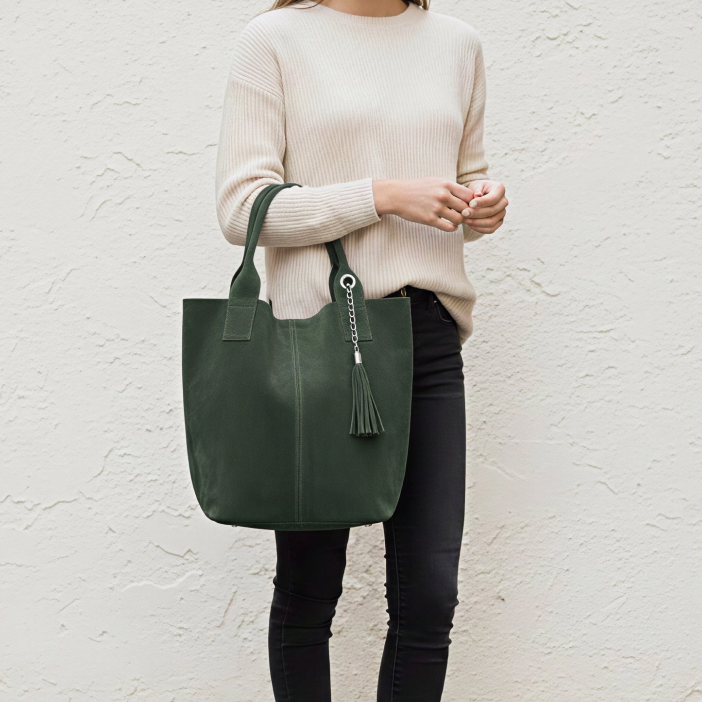 Zoe Green Suede Tote Bag