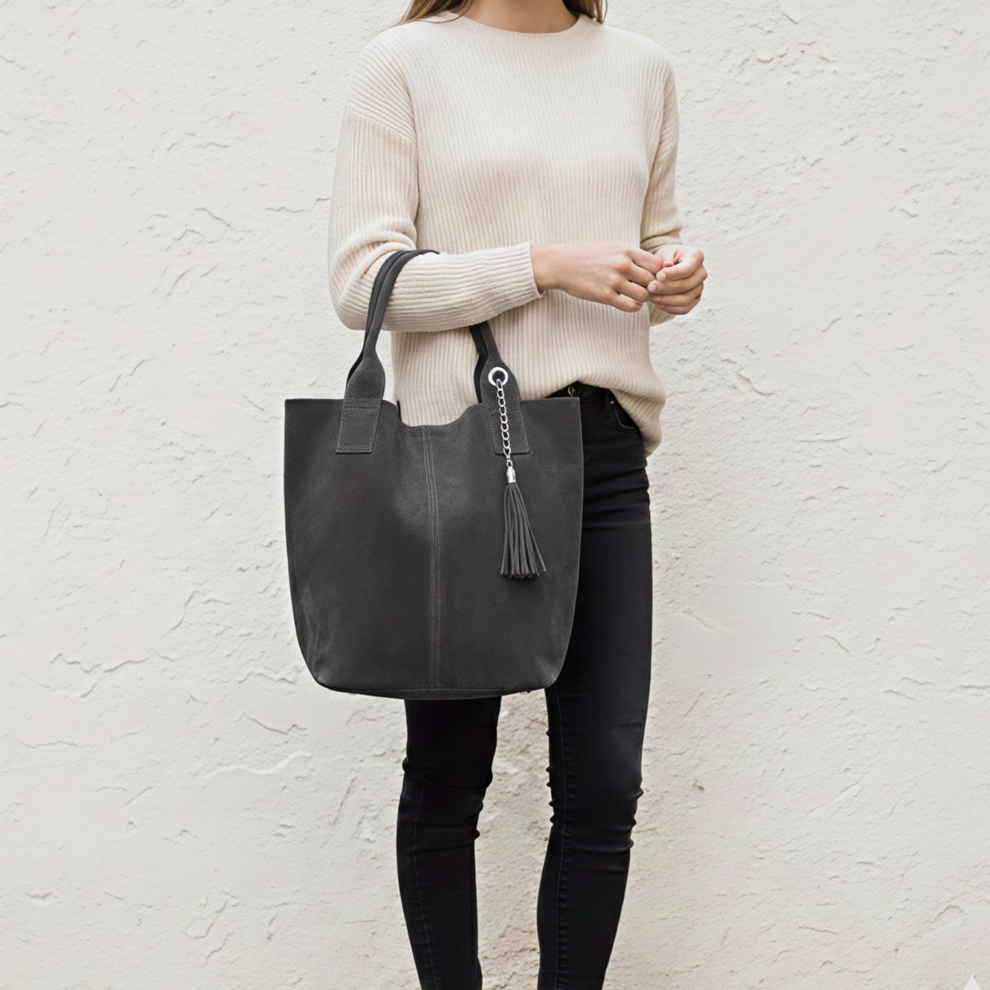 Zoe Grey Suede Tote Bag