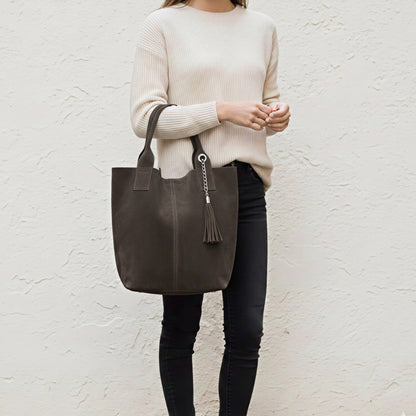 Zoe Brown Suede Tote Bag