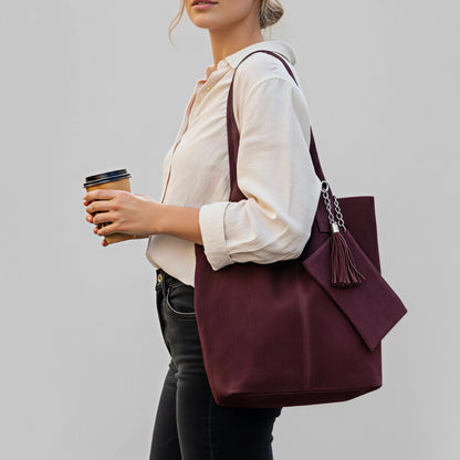 Zoe Red Suede Tote Bag