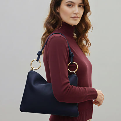 Claudia Navy Shoulder Leather Bag