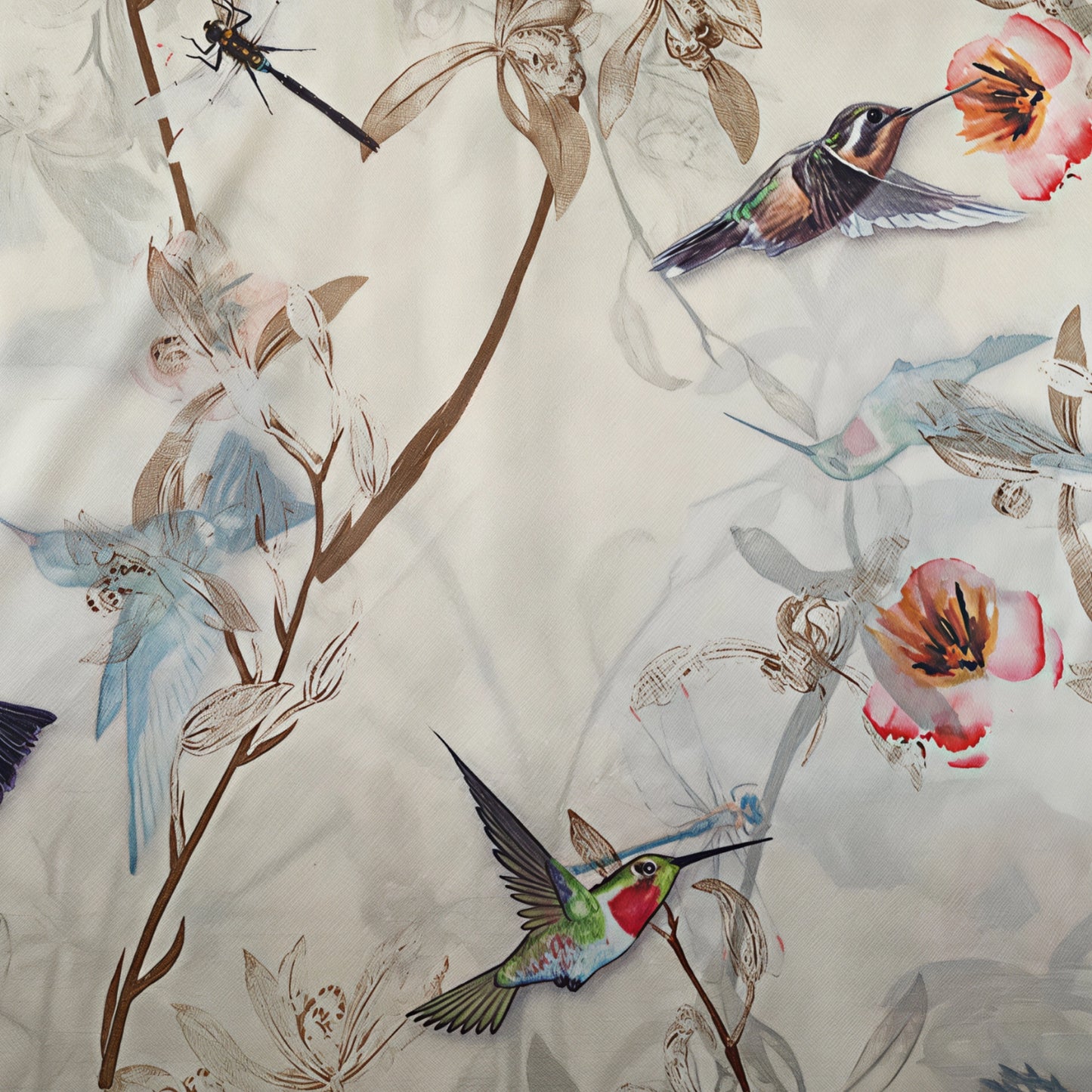 Botanical Birds Satin Silk Scarf