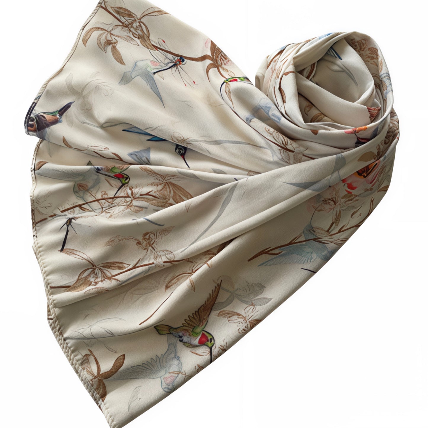 Botanical Birds Satin Silk Scarf