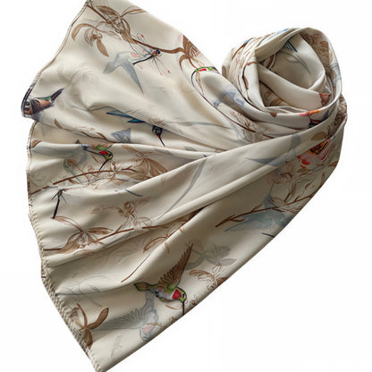 Botanical Birds Satin Silk Scarf