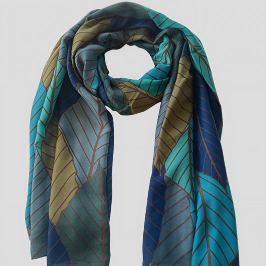 Eco Blue Large Leaf Scarf