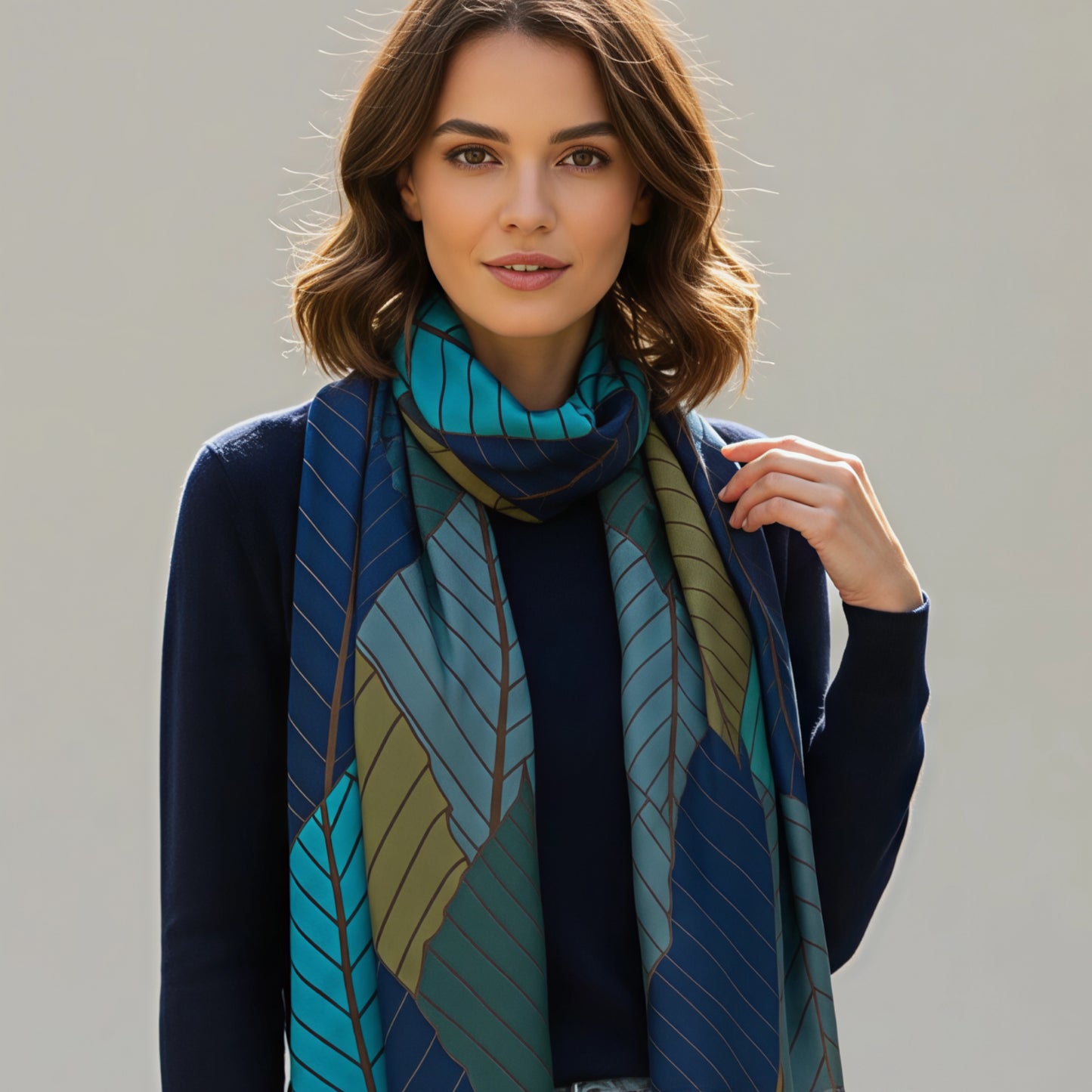 Eco Blue Large Leaf Scarf