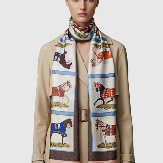 Horses Pink Edge Silk Scarf