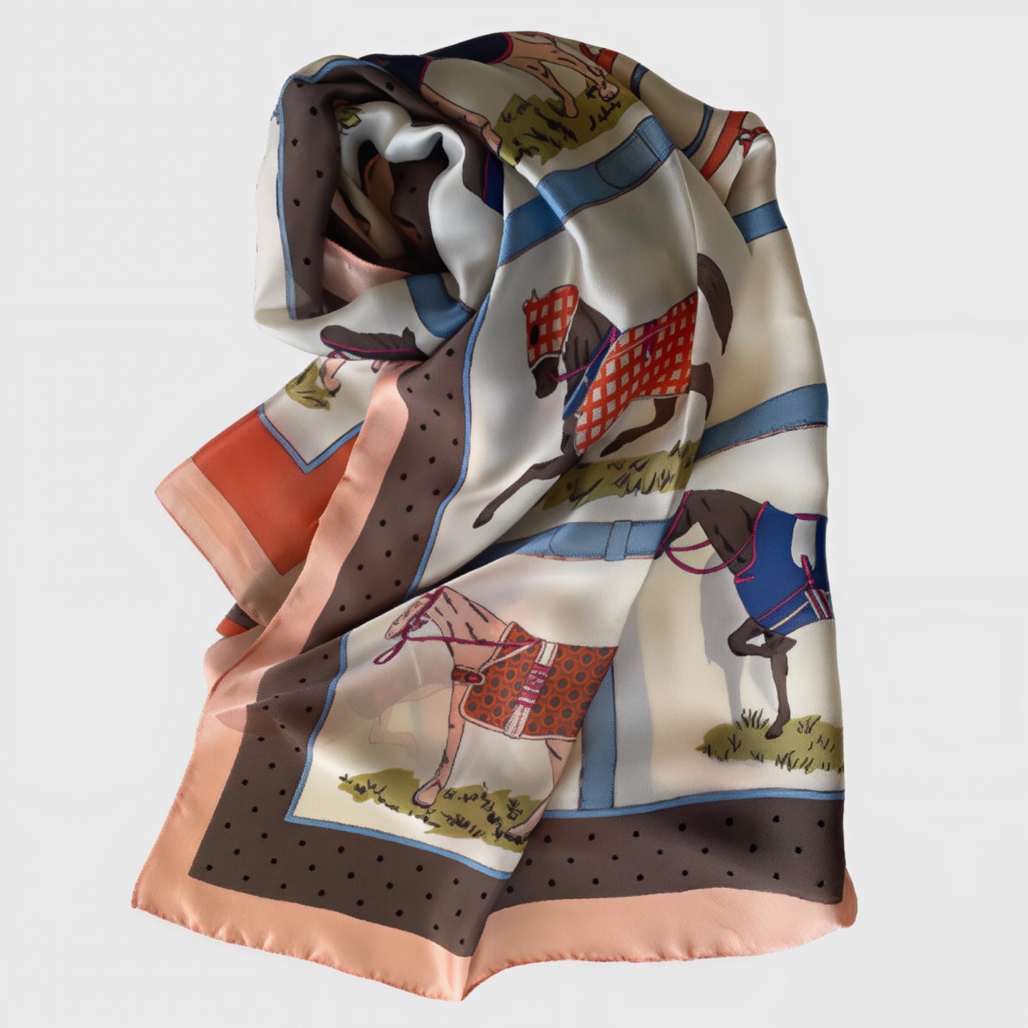 Horses Pink Edge Silk Scarf
