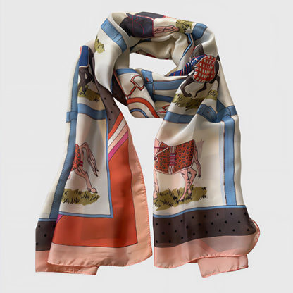 Horses Pink Edge Silk Scarf