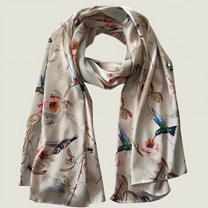 Botanical Birds Satin Silk Scarf
