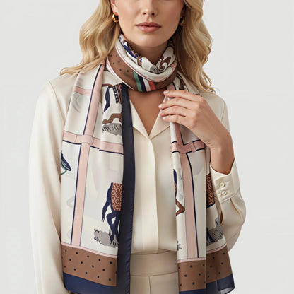 Horses Navy Edge Silk Scarf