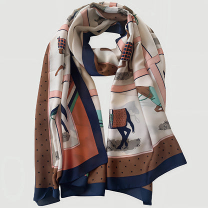 Horses Navy Edge Silk Scarf