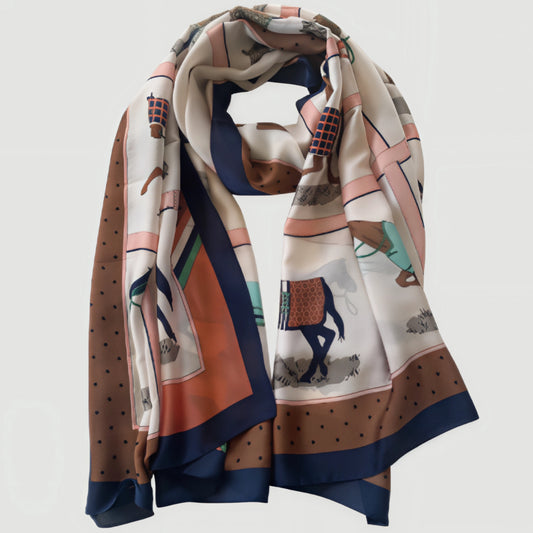 Horses Navy Edge Silk Scarf