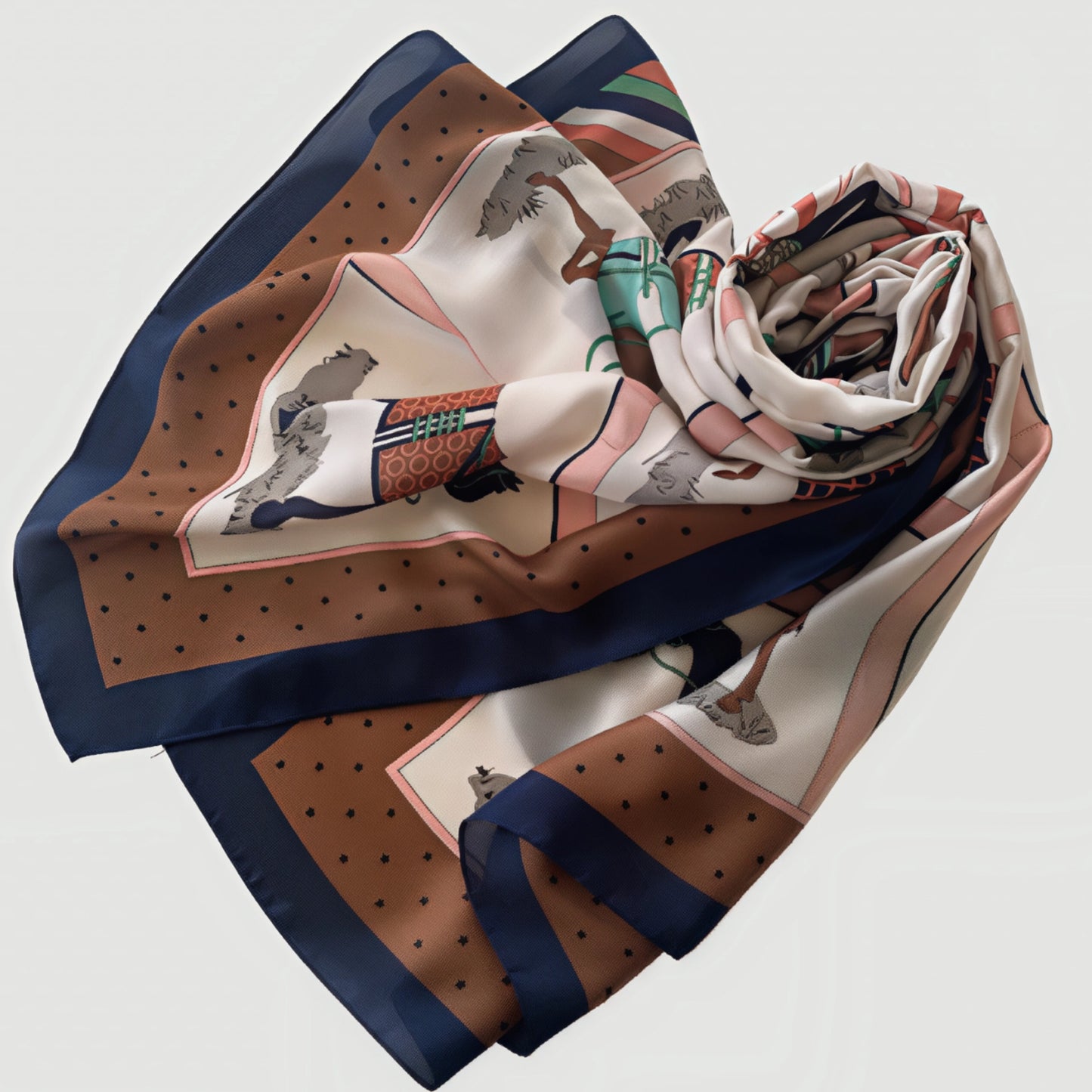 Horses Navy Edge Silk Scarf