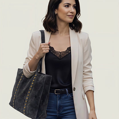 Roxy Grey Suede Tote Bag